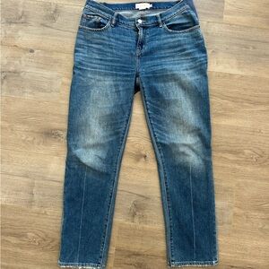 Hatch Women’s Boyfriend Jeans in Distressed Blue Wash